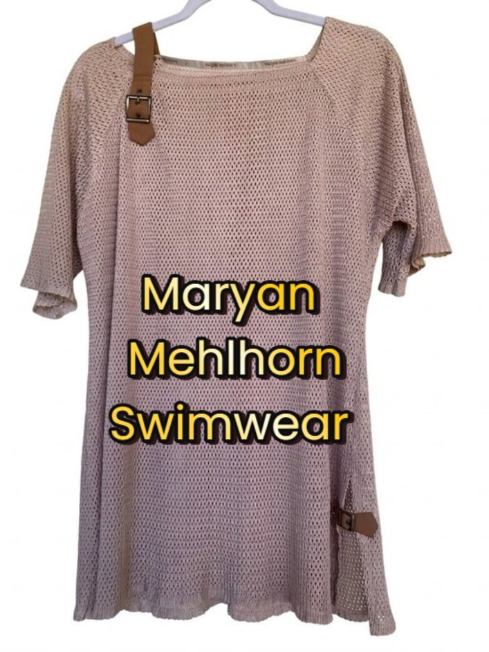 Maryan Mehlhorn Tan Knit Swimwear Cover Up Tunic with Buckle Accents